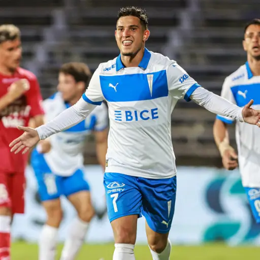 El jugador de Universidad Catolica Jader Gentil celebra su gol contra de Union de Santa Fe durante el partido amistoso por la Serie Rio de La Plata realizado en el estadio Luis Franzini de Montevideo, Uruguay. ,Photosport